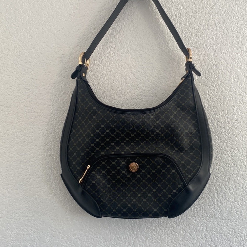 Rioni - Medium Monogram Canvas Shoulder Bag Black